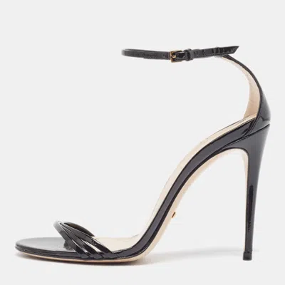 Pre-owned Gucci Black Patent Leather Ankle Strap Sandals Size 38