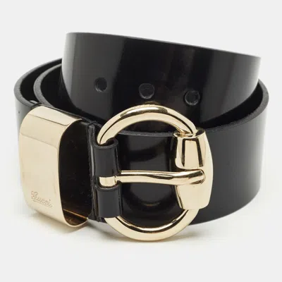 Pre-owned Gucci Black Patent Leather Buckle Wide Belt 85cm