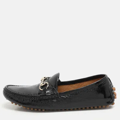Pre-owned Gucci Black Patent Leather Horsebit Loafers Size 35.5