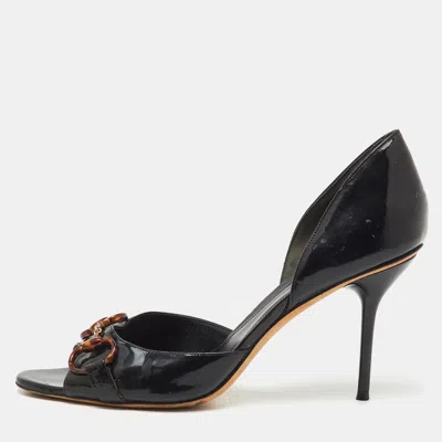 Pre-owned Gucci Black Patent Leather Horsebit Open Toe D'orsay Pumps Size 43