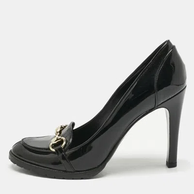 Pre-owned Gucci Black Patent Leather Horsebit Pumps Size 37