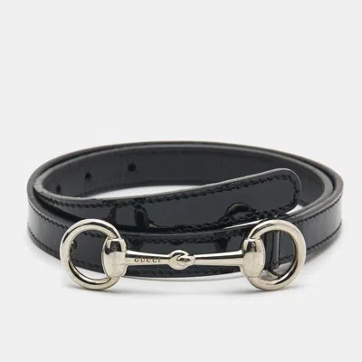 Pre-owned Gucci Black Patent Leather Horsebit Slim Belt M
