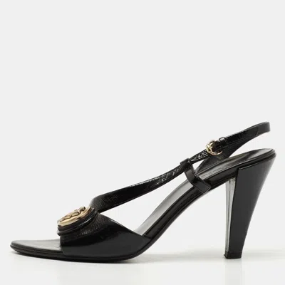 Pre-owned Gucci Black Patent Leather Hysteria Slingback Sandals Size 36.5
