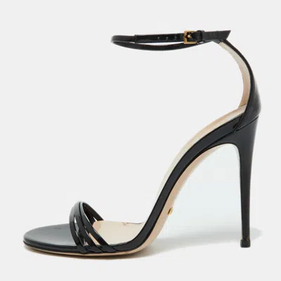 Pre-owned Gucci Black Patent Leather Ilse Ankle Strap Sandals Size 36.5