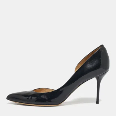 Pre-owned Gucci Black Patent Leather Kristen D'orsay Pumps Size 42