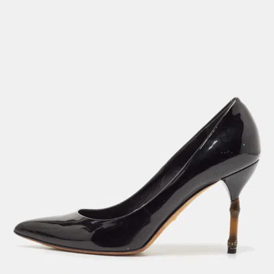 Pre-owned Gucci Black Patent Leather Kristen Pointed Toe Bamboo Heel Pumps Size 38.5