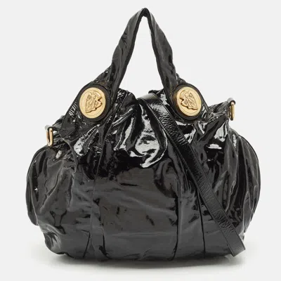 Pre-owned Gucci Black Patent Leather Large Hysteria Hobo