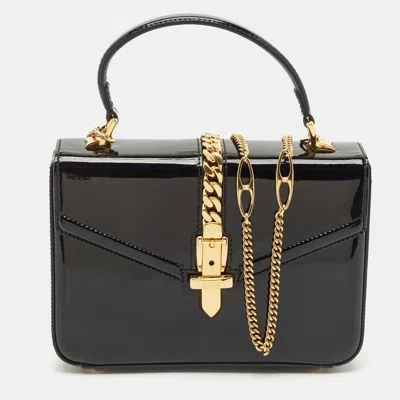 Pre-owned Gucci Black Patent Leather Mini Sylvie 1969 Top Handle Bag