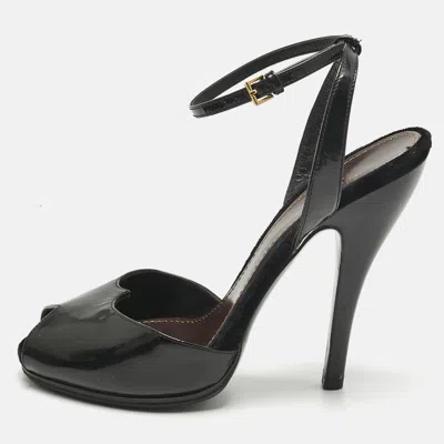 Pre-owned Gucci Black Patent Leather Peep Toe Ankle Strap Sandals Size 37.5
