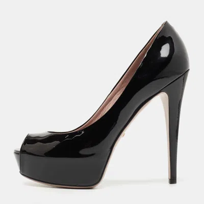 Pre-owned Gucci Black Patent Leather Peep Toe Platform Pumps Size 40