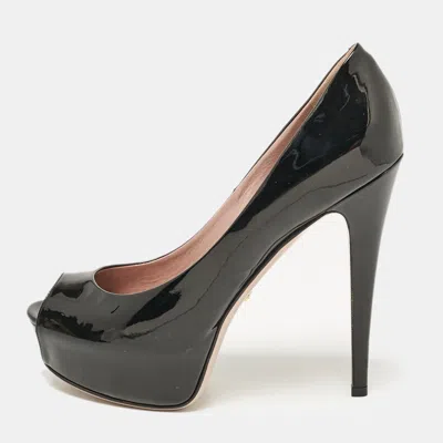 Pre-owned Gucci Black Patent Leather Peep Toe Pumps Size 38