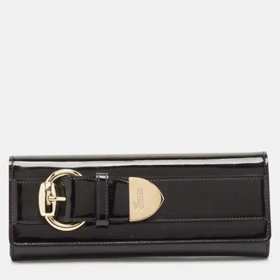 Pre-owned Gucci Black Patent Leather Romy Buckle Clutch