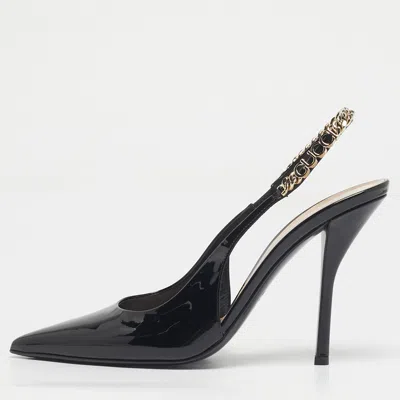 Pre-owned Gucci Black Patent Leather Signoria Chain Link Slingback Pumps Size 40