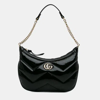 Pre-owned Gucci Black Patent Marmont Matelasse Shoulder Bag