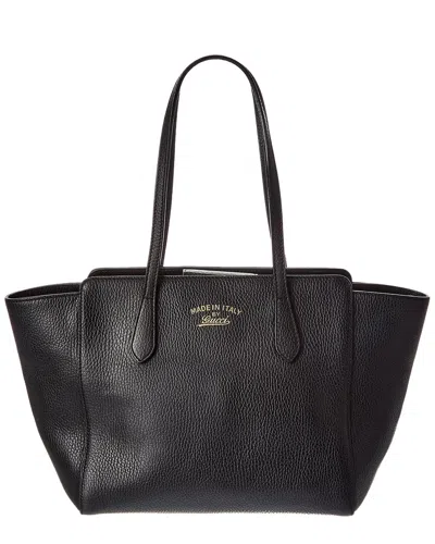 Gucci Black Pebbled Calfskin Leather Small Swing Tote (authentic Pre-loved)