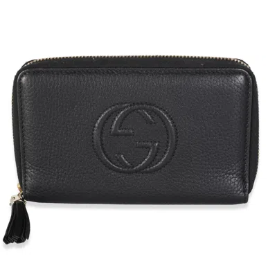 Pre-owned Gucci Black Pebbled Calfskin Medium Soho Zip Around Wallet