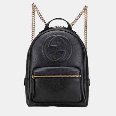 Pre-owned Gucci Black Pebbled Calfskin Soho Chain Backpack