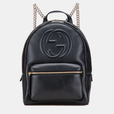 Pre-owned Gucci Black Pebbled Calfskin Soho Chain Backpack
