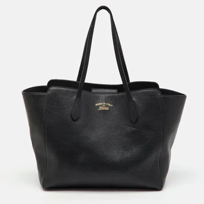 Pre-owned Gucci Black Pebbled Leather Medium Swing Tote