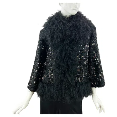 Pre-owned Gucci Black Persian Lamb Crystal Embellished Jacket Italian 40