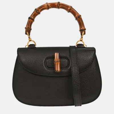 Pre-owned Gucci Black Pigskin Bamboo 2way Handbag