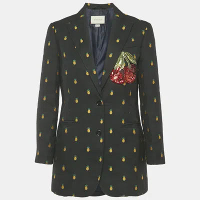 Pre-owned Gucci Black Pineapple Jacquard Gabardine Blazer S