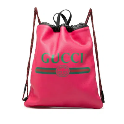 Pre-owned Gucci Black Pink Leather Backpack Beach Bag () In Multi