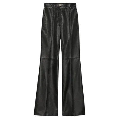 Pre-owned Gucci Black Plonge Leather Flare Trousers It 42
