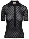 Gucci Black Polo Shirt With Button Closure And Gg Motif In Cotton And Silk Blend Woman In Black