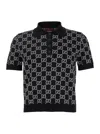 Gucci Black Polo Shirt With Ribbed Trims In Gg Canvas Woman In Multicolor