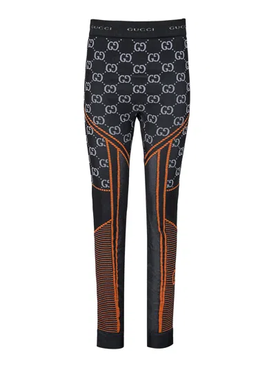 Gucci Black Polyamide All Over Logo Leggings Pants