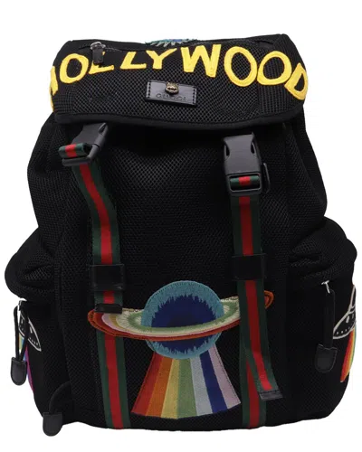 Pre-owned Gucci Black Polyester Hollywood Embroidered Rucksack Backpack (authentic Pre-  Loved)