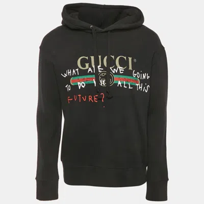 Pre-owned Gucci Black Printed Cotton Coco Captian Black Hooded Sweatshirt S