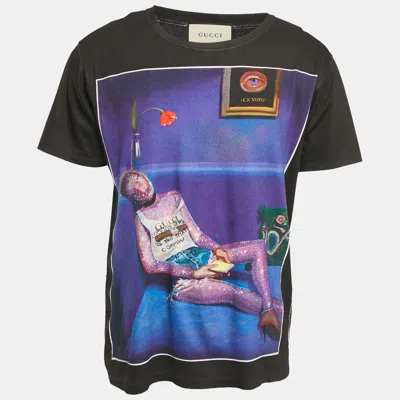 Pre-owned Gucci Black Printed Cotton Crew Neck T-shirt M