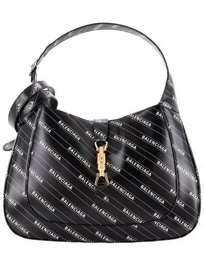 Pre-owned Gucci Black Printed Leather X The Hacker Project Jackie 1961 Hobo Medium  (authentic Pre-loved)