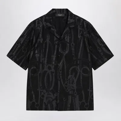 Gucci Black Printed Silk Mini Bowling Shirt