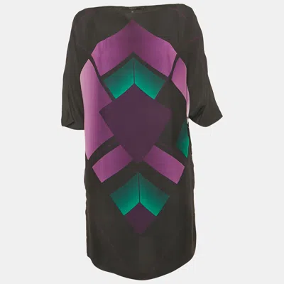 Pre-owned Gucci Black Printed Silk Mini Dress S