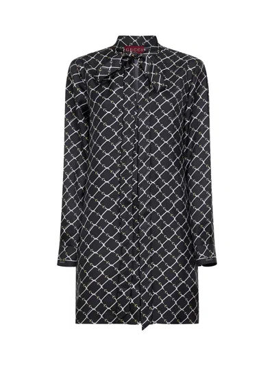 Gucci Black Printed Silk Twill Mini Dress