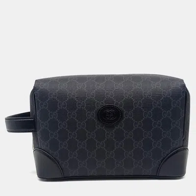 Pre-owned Gucci Black Pvc Interlocking Gg Supreme Toiletry Pouch