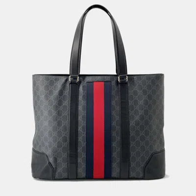 Pre-owned Gucci Black Pvc Leather Gg Supreme Cherie Line Tote Bag