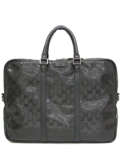 Gucci Black Pvc Leather Imprimé Briefcase Handbag (authentic Pre-loved)