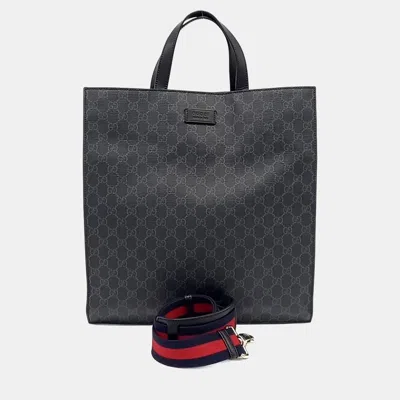 Pre-owned Gucci Black Pvc Soft Gg Supreme Tote And Shoulder Bag (495559)