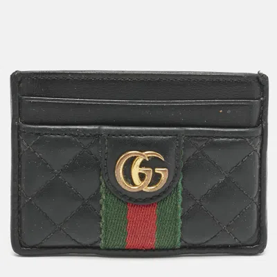 Pre-owned Gucci Black Quilted Leather Gg Marmont Card Holder