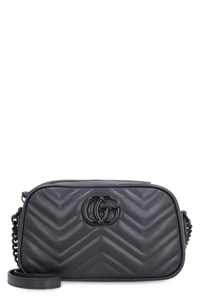 Gucci Black Quilted Leather Mini Shoulder Handbag With Top Zipper Closure In Brown