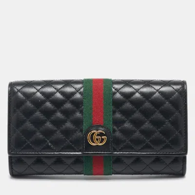 Pre-owned Gucci Black Quilted Leather Web Gg Marmont Continental Wallet