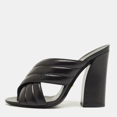 Pre-owned Gucci Black Quilted Leather Webby Slide Sandals Size 38