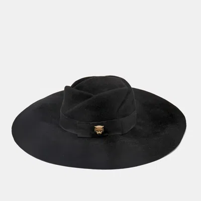 Pre-owned Gucci Black Rabbit Felt Wide Brim Hat M