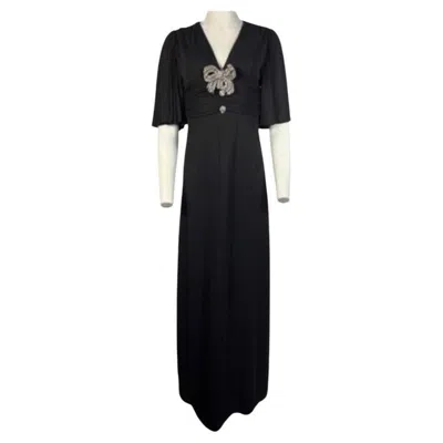Pre-owned Gucci Black Rayon And Silk Maxi Dress Gown W/ Crystal Bow, Size Small