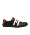 Gucci Black, Red And Cream Logo Stripe Leather Sneaker In Black