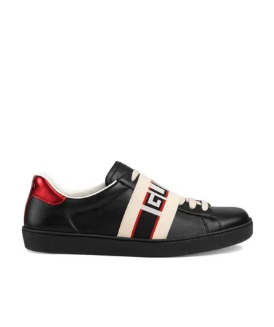 Gucci Black, Red And Cream Logo Stripe Leather Sneaker
